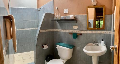 a small bathroom with a toilet and a sink at La Buena Vida Hotel in Ayampe