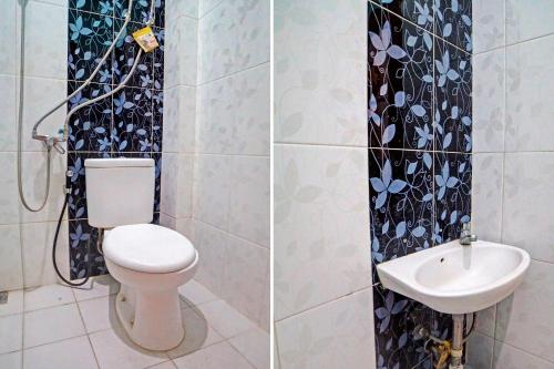 two pictures of a bathroom with a toilet and a sink at OYO 92638 Jr Residence Syariah in Medan