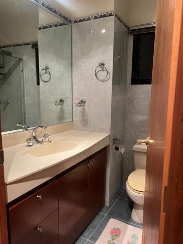 een badkamer met een wastafel en een toilet bij Río de Oro in Caracas