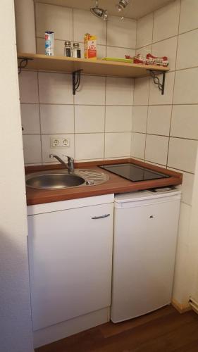a small kitchen with a sink and a counter at Bertel 1 in Wernigerode