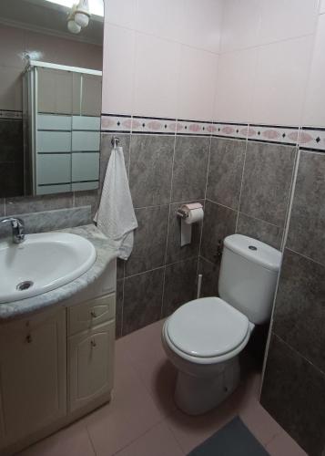 een badkamer met een wit toilet en een wastafel bij La Guarida del Pescador in Lastres