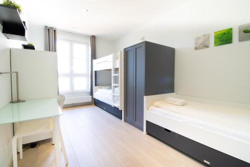 1 Schlafzimmer mit 2 Etagenbetten und einem Fenster in der Unterkunft Duinhof in Cadzand-Bad