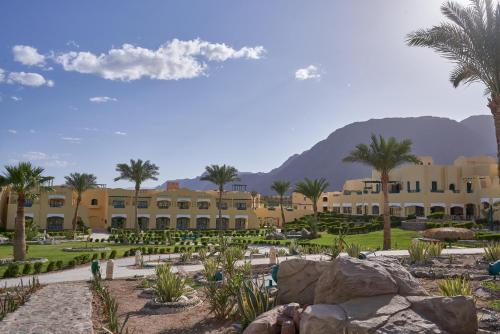 a resort with palm trees and a building at The Bayview Taba Heights Resort in Taba