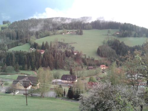 - une vue sur une colline avec des maisons et des arbres dans l'établissement Haus Königshofer, à Sankt Kathrein am Hauenstein
