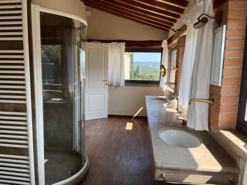 een badkamer met een douche en een wastafel bij Agriturismo il Ghiaccio in Suvereto