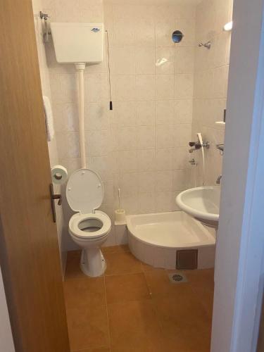 a bathroom with a toilet and a sink at Mare Apartments in Bigova