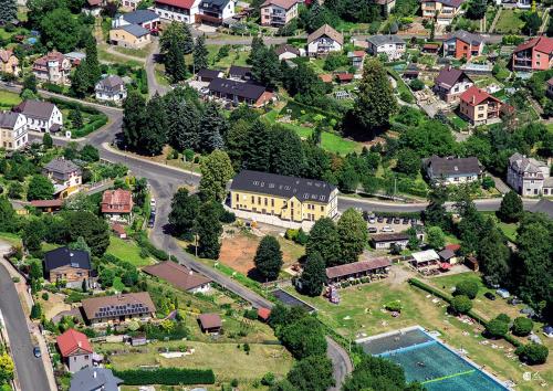 an aerial view of a small town with a house at Formule in Pürstein