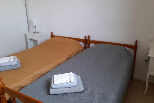 two beds with towels on them in a bedroom at Villa Ginkgo et son SPA privatif in Albi
