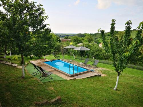 ein Schwimmbad in der Mitte eines Gartens in der Unterkunft Sami Green House in Banoštor
