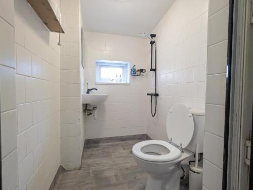 a bathroom with a toilet and a sink at Budget 1 Bedroom Flat Inner-City Value in Cardiff