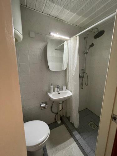 ein kleines Bad mit WC und Waschbecken in der Unterkunft Linda apartment in Kuressaare