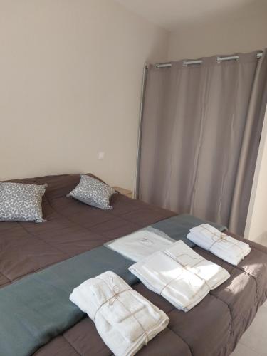 een slaapkamer met een bed met handdoeken erop bij Clair de Lune in Sassay
