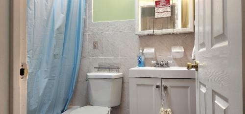 a bathroom with a toilet and a sink and a shower at Modern 2BR Apartment Jamaica Queens NYC in Hillside