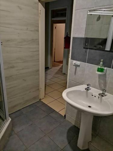 a bathroom with a sink and a mirror at Prosam Guesthouse Inn in New Germany