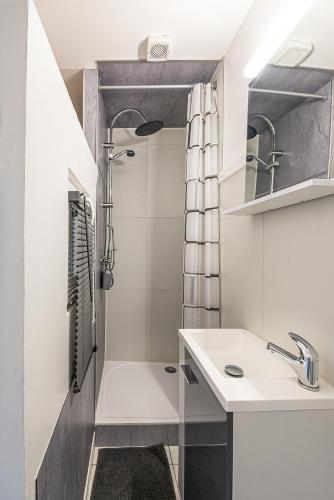 une salle de bain avec un lavabo et une douche dans l'établissement Le Saint Rémy, à Dieppe