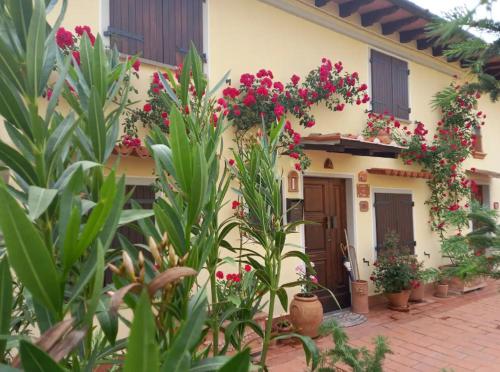een huis met bloemen en planten ervoor bij La sosta di Fano in Reggello