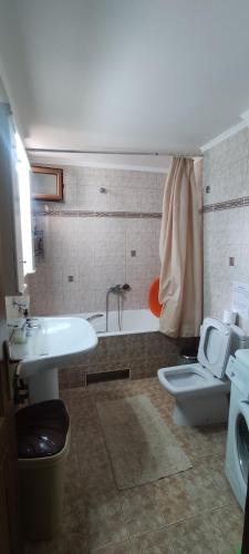 a bathroom with a tub and a toilet and a sink at Apartment Villa Panorama in Thessaloniki
