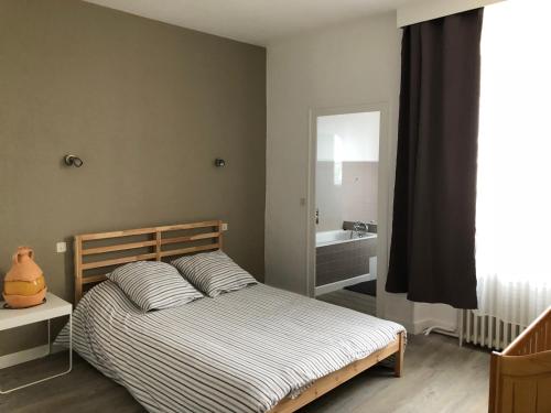 une chambre avec un lit et une salle de bain avec baignoire dans l'établissement Grand Appartement Privatif, à Châteauroux
