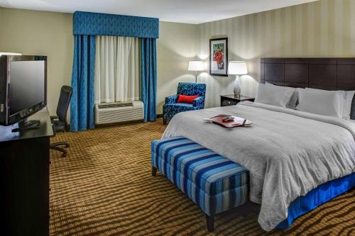 una habitación de hotel con una cama grande y una silla en Hampton Inn Thomson, en Thomson