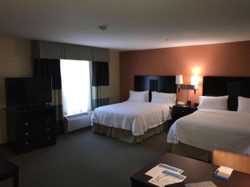 a hotel room with two beds and a television at Hampton Inn and Suites Austin - Lakeway in Lakeway