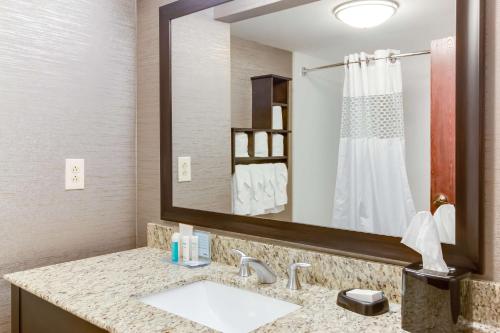 a bathroom with a sink and a shower at Hampton Inn Bellevue/Nashville I-40 West in Bellevue