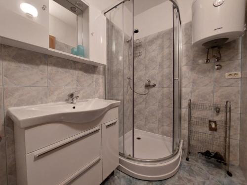 a bathroom with a sink and a shower at Leona in Novigrad Istria