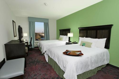 a hotel room with two beds and a television at Hampton Inn & Suites Winnie in Winnie