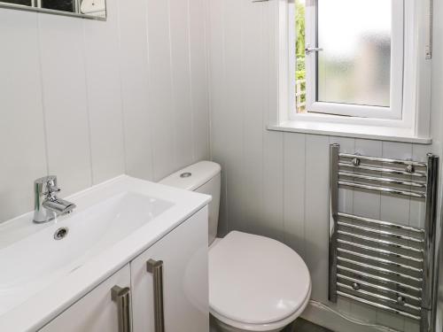 een badkamer met een toilet, een wastafel en een raam bij Alstroemeria in Evesham