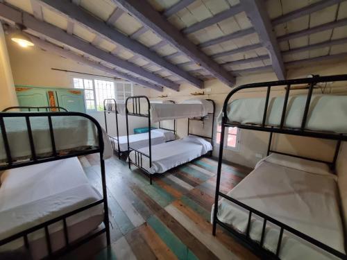 a room with three bunk beds in it at Punto Salta Hostel in Salta