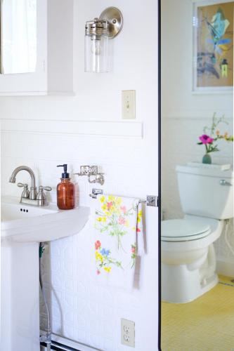 a bathroom with a sink and a toilet at The Waldoboro Inn Room 1 in Waldoboro