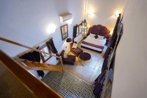 an overhead view of a bedroom with a bed at Riad Sahraui in Fès