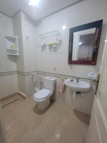 a white bathroom with a toilet and a sink at Agreable Appartement Ennasr 2 in Ariana