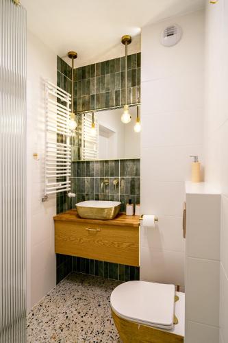 a bathroom with a toilet and a sink at Apartament Czeslaw in Biała Podlaska