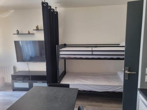 a room with two bunk beds and a television at Studio à 2 pas de Disneyland in Esbly