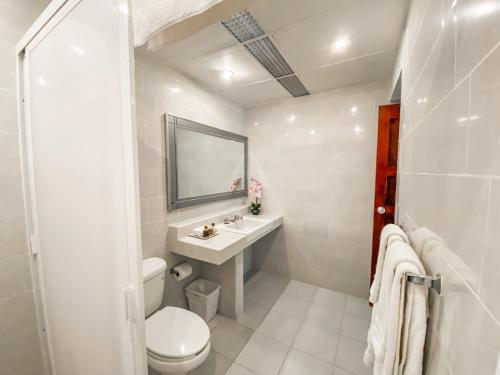 biała łazienka z umywalką i toaletą w obiekcie Toca Madera w mieście Chapala