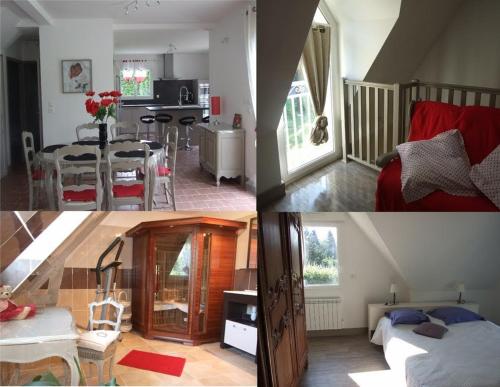 four different pictures of a living room and a kitchen at Prestig house in Danestal