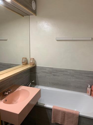 a bathroom with a pink sink and a bath tub at Appartement 4 personnes BAT B02 in Gresse-en-Vercors
