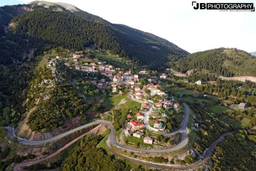 an aerial view of a village on a mountain at Studio Penelope in Kerasochórion