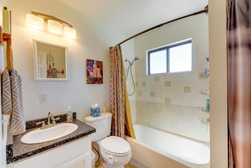 a bathroom with a sink and a toilet and a shower at Prescott Home with Views - Pets Welcome! in Prescott