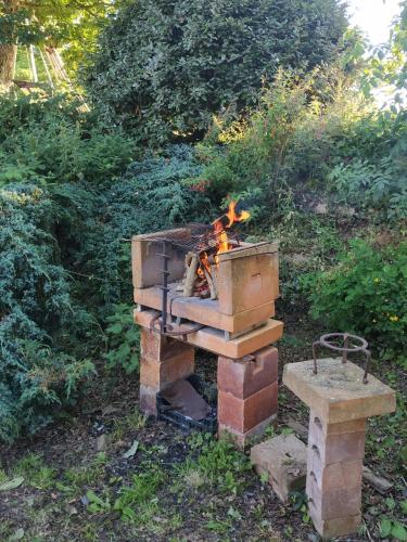 a grill with a fire inside of it at Edel de la Touche Balard in Val Couesnon