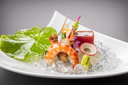 a plate of food with shrimp and lettuce on it at Hakone Nanase formerly known as Manatei Hakone in Hakone