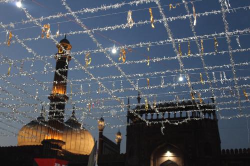 a view of a building with christmas lights at Hotel Yes Boss International- Awarded Best Hotel 2025 in Budget Category in New Delhi