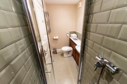 a small bathroom with a toilet and a sink at The Lindisfarne Inn - The Inn Collection Group in Beal