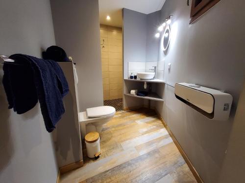 ein kleines Bad mit WC und Waschbecken in der Unterkunft L’Ombragée Au Doux Refuge in Courtonne-la-Meurdrac