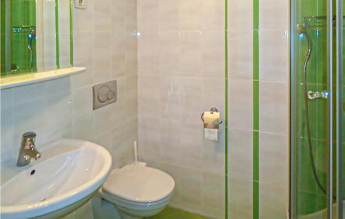 a bathroom with a sink and a toilet and a shower at 2 Bedroom Nice Home In Sveti Ivan in Sveti Ivan