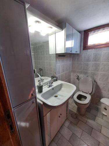 a bathroom with a sink and a toilet at Meltemi Apartments in Asprovalta