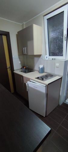 una cucina con piano cottura, lavandino e finestra di Apartmani AMB STIL a Bor