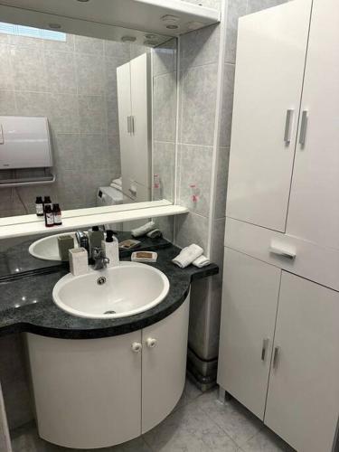 une salle de bain avec un lavabo et un miroir dans l'établissement Carré d'or, centre ville à Nice, à Nice