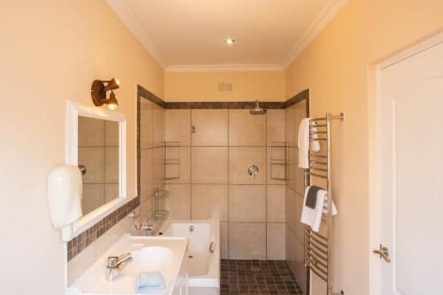 a bathroom with a sink and a shower at bWhale guest house in Knysna