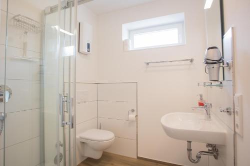 een witte badkamer met een toilet en een wastafel bij Appartement Brink Fichtenweg 26 in Winterberg